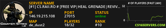 [#1] CS.RAII.RO # [FREE VIP|HEAL GRENADE|REVIVE|XP|LEVELS|MVP]