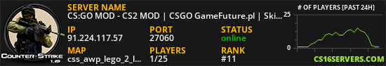 CS:GO MOD - CS2 MOD | CSGO GameFuture.pl | Skiny | Klany | Operacje | Skrzynie | Klucze | Rangi | Leczenie | Jackpot | FREE VIP | VIP/SVIP | StatTrak | Eventy